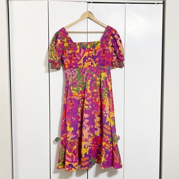 Anthropologie Roopa Pemmaraju Puff Sleeve Square Neck Floral Midi Dress Size XS - Picture 6 of 6